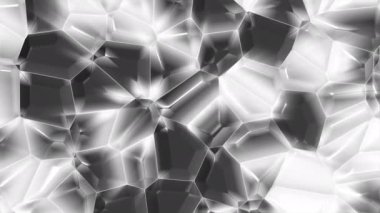Kristal geometrik moleküller. Hareket. Kristal ışıltılı 3 boyutlu geometrik şekiller. Kristal formunda parlak moleküller. 