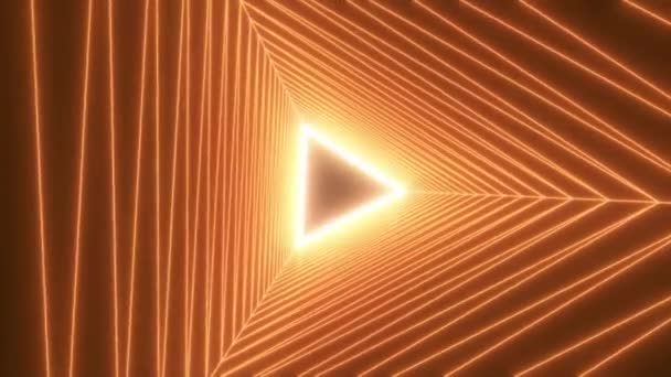 闪烁着三维三角隧道的光芒 发光三角形的太空隧道 具有发光和闪烁中心的三角形隧道 — 图库视频影像