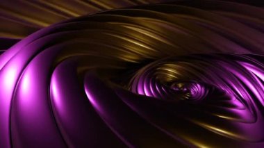 Üç boyutlu metal çizgilerle dönen renkli spiral. Tasarım. Metalik ışıltılı spiral çizgilerin dönüşü. Üç boyutlu spiral fütüristik tarzda döner. Merhaba.