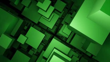 Üç boyutlu karelerin akışı var. Tasarım. Üç boyutlu karelerin akışından uzayda hareket. Uzayda karelerin ve tünellerin akışı ile Geometrik animasyon. 