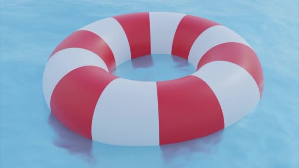 Life Buoy Animation Design Calm Sea Red White Rescue Equipment — Stock Video