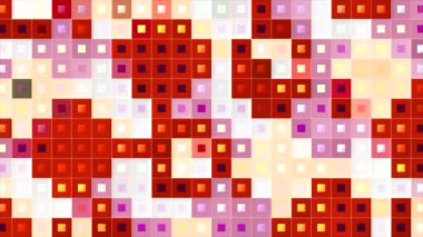 Renkli bilgisayar kareleri yanıp sönüyor ve ortaya çıkıyor. Hareket. Noktalı renkli kareler bilgisayar retro tarzında yanıp sönüyor. Beyaz arkaplanda kareler yanıp sönen Retro oyunu. 