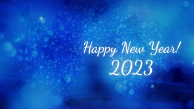 İçinde Noel ağacı olan mavi ve yeşil bir Noel kartı. Hareket. Bilgisayar grafiklerinde 2023 yılını tebrik ederim. Yüksek kalite 4k görüntü