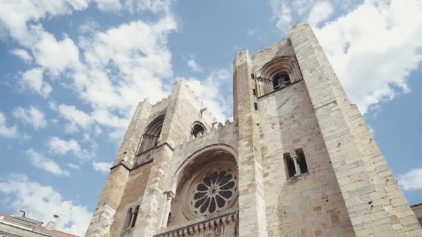 Kathedraal Van Lissabon Een Zomerdag Actie Laag Uitzicht Prachtig Oud — Stockvideo