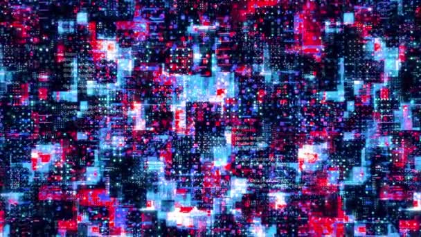 Abstrakte Visualisierung Eines Programmcodes Bewegung Bunter Pixeliger Hintergrund Mit Laufenden — Stockvideo