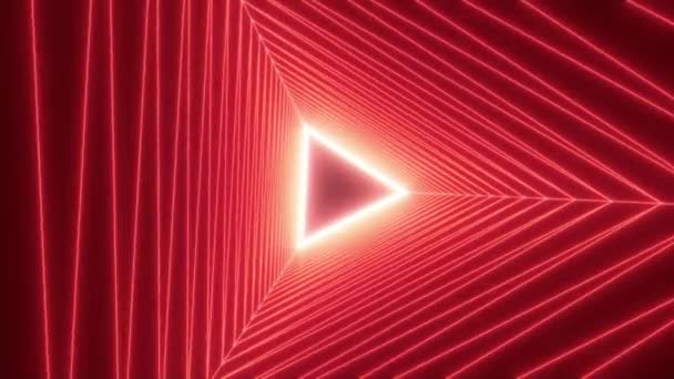 삼각형이있는 미래의 복도에서 추상적인 움직임 형광성 다채로운 레이저 기하학적인 끝없는 — 비디오