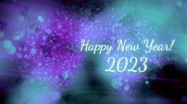 İçinde Noel ağacı olan mavi ve yeşil bir Noel kartı. Hareket. Bilgisayar grafiklerinde 2023 yılını tebrik ederim. Yüksek kalite 4k görüntü