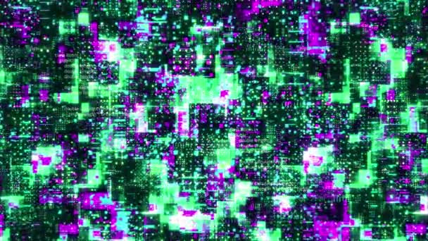 Abstrakt Visualisering Programkod Rörelse Färgglada Pixelated Bakgrund Med Löpande Linjer — Stockvideo