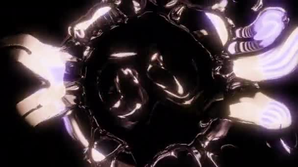抽象的霓虹灯球体 在黑色背景上出现并消失能量迪斯科球 — 图库视频影像