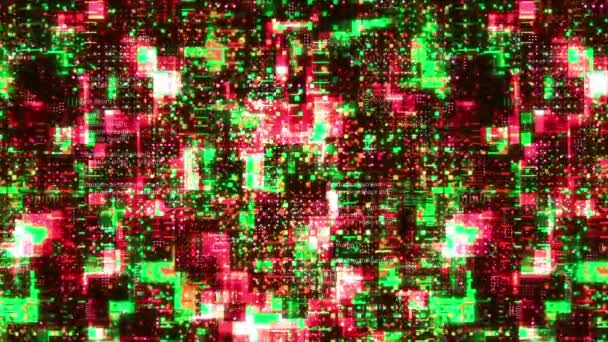 Technologie Mosaik Textur Bewegung Buntes Pixeliges Muster Mit Codezeilen — Stockvideo