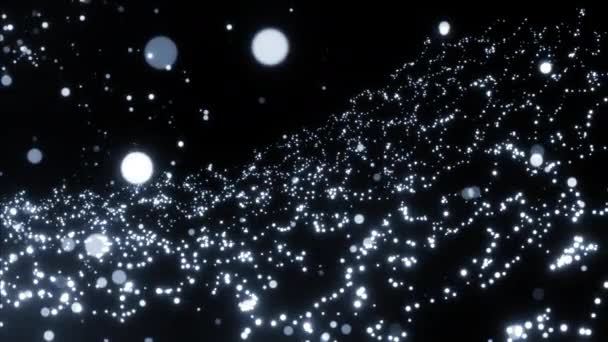 黒い背景に丸い形をした粒子を飛ぶ ムーブメント 宇宙空間の美しい球 輝く球 — ストック動画