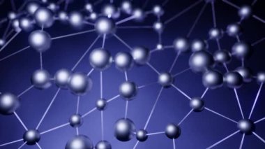  Yeşil ve mavi arka plan. Tasarım. Mikroskop altında hareket ediyormuş gibi bağlanmış yuvarlak moleküller. Yüksek kalite 4k görüntü