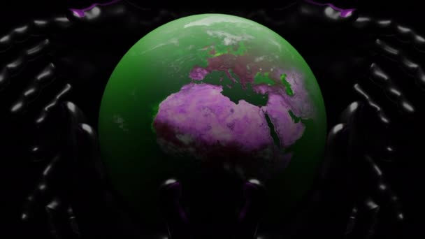 Czarne Tło Obracającą Się Planetą Wzorami Projektowanie Wokół Jego Osi — Wideo stockowe