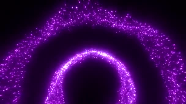 アークと円の形を作る抽象的な輝く粒子 ムーブメント ブラックバックの輝く点の変動 — ストック動画