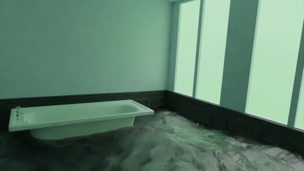 Baño Inundado Colores Amarillo Azul Diseño Cuarto Baño Con Agua — Vídeos de Stock