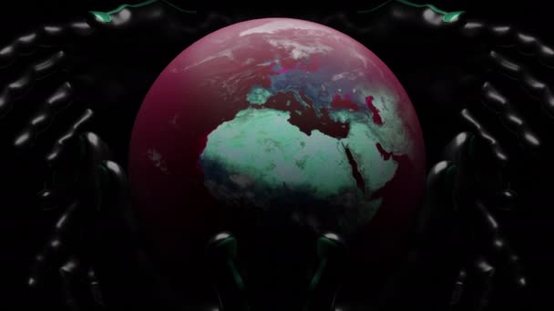 Przestrzeń Grafice Komputerowej Projektowanie Czarne Tło Planetą Ziemia Obracającą Się — Wideo stockowe