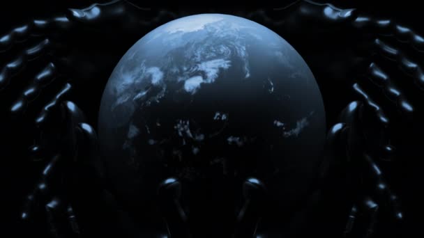 Ruimte Gemaakt Computer Graphics Ontwerp Een Zwarte Achtergrond Met Planeet — Stockvideo