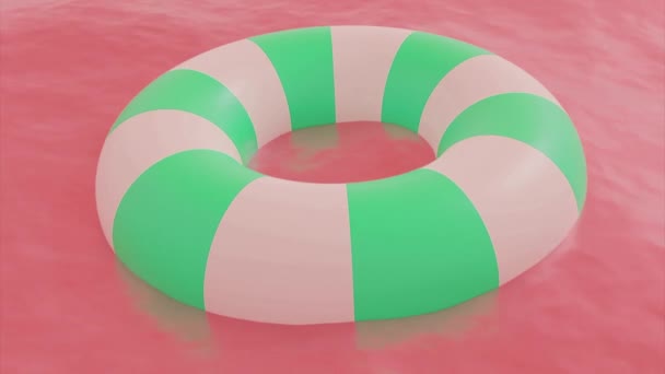Special Rescue Equipment Multicolored Sea Design White Striped Lifebuoy Floating — Stock Video
