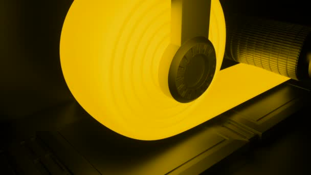 黄色と緑のラッピングテープ デザイン 抽象的に作られた明るい色合いの特別なリボンを回転させる大型デバイス 高品質の4K映像 — ストック動画