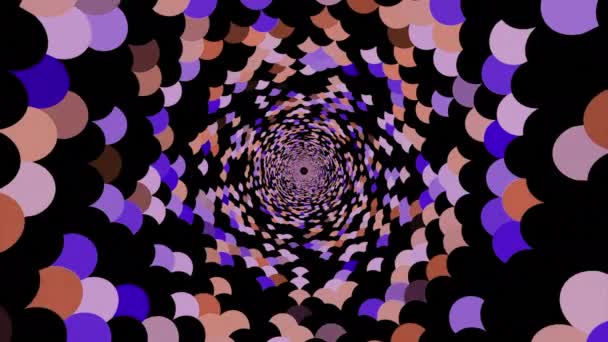 Чорний Тунель Дизайн Фіолетові Помаранчеві Круги Які Оточують Чорний Портал — стокове відео