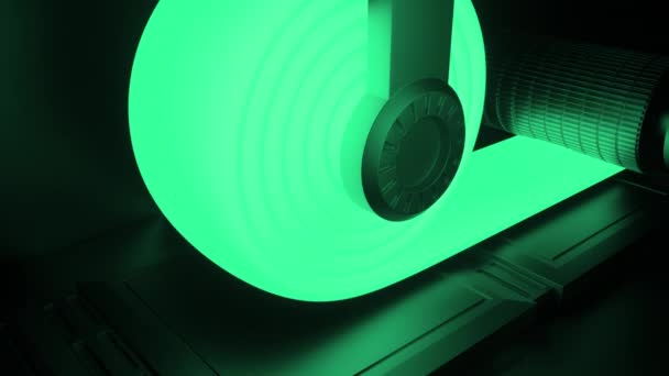 黄色和绿色的包装带 一种大型装置 旋转着抽象制成的明亮阴影的特殊带子 高质量的4K镜头 — 图库视频影像