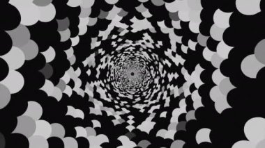 Uzun, karanlık bir tünel. Tasarım. Şablonun çok renkli duvarları sırayla 3 boyutlu olarak yanıp sönüyor. Yüksek kalite 4k görüntü