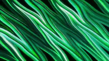 Siyah arkaplanda parlayan ve akan sicimler olan soyut bir arkaplan. Hareket. Rhombus bükülen şekilleri sever.