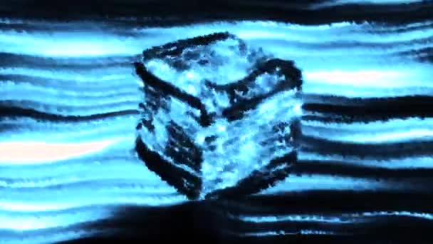 在太空中发光立方体开口 带有闪烁条纹和3D立方体的Pixel动画 3D俱乐部在空中开放 — 图库视频影像