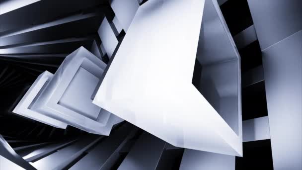 Тёмный Туннель Движущимися Квадратами Дизайн Синие Серые Трехмерные Геометрические Фигуры — стоковое видео