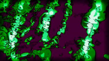 Koyu arkaplanda yeşil kabarcıklar. Hareket. Çizgi film soyutlamalarında yavaş ilerleyen yeşil çizgiler. Yüksek kalite 4k görüntü