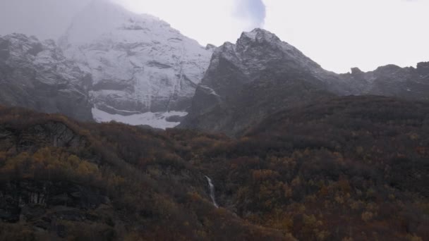 Прогулянка Горах Лісі Креативний Величезні Гірські Пагорби Навколо Дерев Туристи — стокове відео