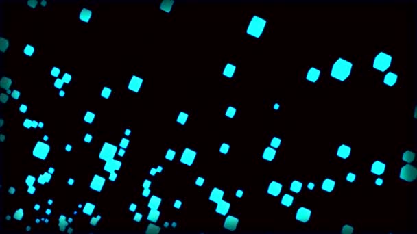 Strumień Pulsujących Kostek Kosmosie Projektowanie Świecące Kostki Powietrzu Animacja Latającymi — Wideo stockowe