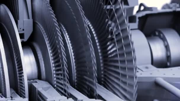 Close Balancing Steam Turbine Spinning Rotor Media Industrial Background Spinning — Stock Video