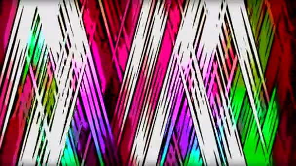 抽象地穿过明亮的多彩的线条 形成一个三角形的图案 对比度流动的油漆笔划 — 图库视频影像
