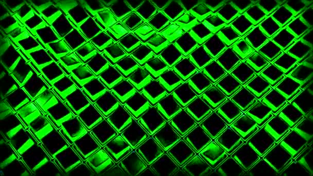 带网格或立方体的波浪 黑色3D立方体与网格呈波浪状移动 黑色立方体振荡并产生波浪的影响 — 图库视频影像