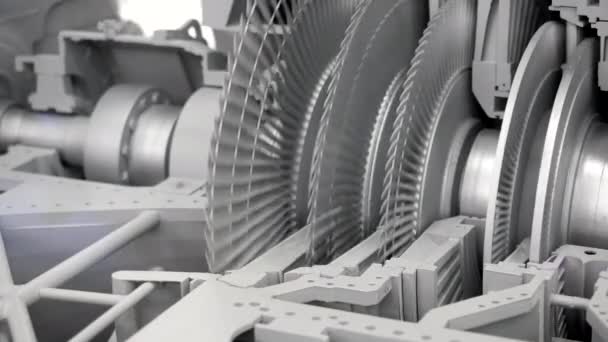 关闭平衡蒸汽涡轮机旋转转子 具有快速旋转机构的工业背景 — 图库视频影像