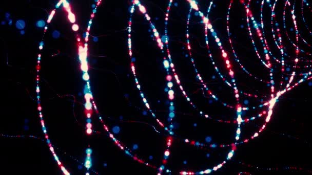 Forma Espiral Neón Abstracta Muchas Partículas Diminutas Sobre Fondo Oscuro — Vídeo de stock