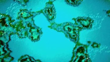 Ekranın her tarafına yayılan soyut hareket eden mikroplar. Hareket. Mikrobiyoloji ve tıp kavramı