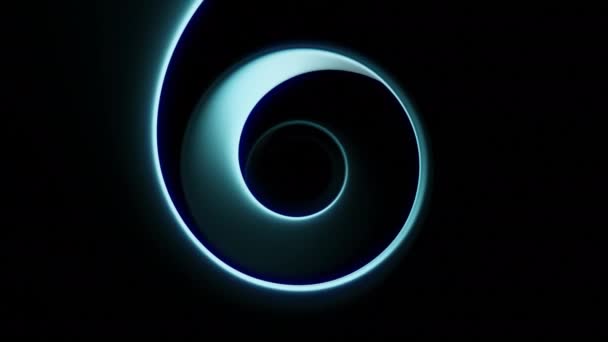 無限の丸い形をしたスパイラルダークトンネル デザイン 黒い背景に青いスパイラルを紡ぐ — ストック動画