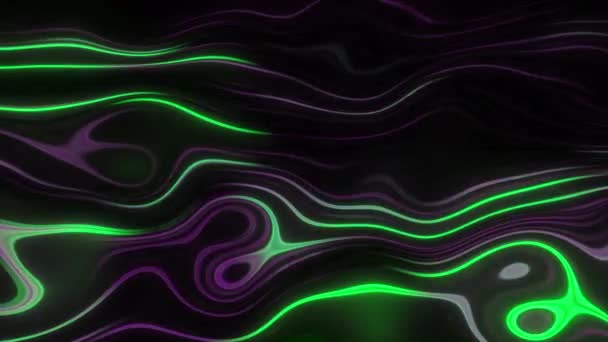 摘要彩色霓虹灯在黑色背景上的波浪线 弯曲具有渐变效果的明亮条纹 — 图库视频影像