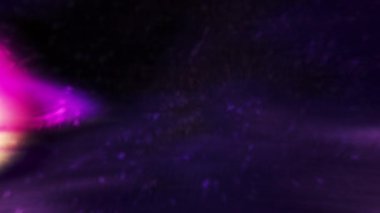 Mor parıltılı koyu bir arkaplan. Hareket. Soyutlama ile yapılmış küçük parlak parçacıklar. Yüksek kalite 4k görüntü