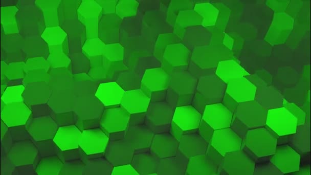 抽象的な六角形モザイクグリーンタイル デザイン モザイク粒子のカラフルな波動 — ストック動画