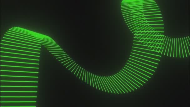 黒い背景に緑の線を曲げるネオンスパイラル デザイン グリーン回転3Dスパイラル — ストック動画