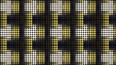 Beyaz ve siyah renkli sarı küçük daireler. Hareket. Üç boyutlu formatta birbirlerine sıkıca uzanmış küçük daireler. Yüksek kalite 4k görüntü