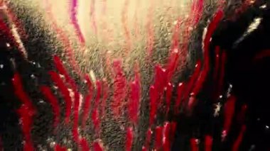 Uzaydaki gelecekteki kızıl canlı organizma. Hareket. Dalgalı uçuş çizgileriyle uzay ve geleceksel arkaplan