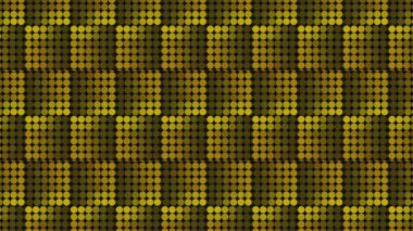 Beyaz ve siyah renkli sarı küçük daireler. Hareket. Üç boyutlu formatta birbirlerine sıkıca uzanmış küçük daireler. Yüksek kalite 4k görüntü