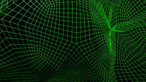 抽象空间与弯曲三维网格 具有运动几何曲线的网目 带迷幻曲线空间的网络空间三维网格 — 图库视频影像