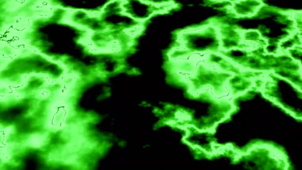 明亮的地方 黑色背景上有流动的霓虹灯线 等离子体斑在黑暗的空间中移动和发光 血浆网络点带着弯曲移动 — 图库视频影像