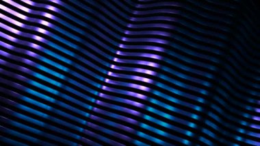 Metal şeritli 3 boyutlu arka plan. Tasarım. Güzel metal şeritler siyah arkaplanda dalgalar halinde bükülür. Metal çizgiler yavaşça bükülüyor.. 