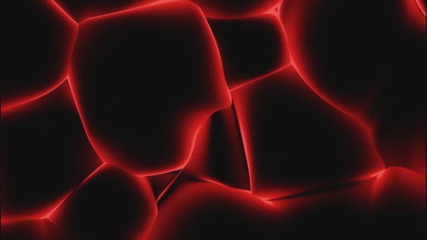 抽象细胞分裂 带有红色霓虹灯轮廓的移动的黑色细胞 — 图库视频影像